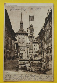 Ansichtskarte AK Bern / Zähringerbrunnen / 1903 / Zeitglockenturm – Handwerker – großer Zuber